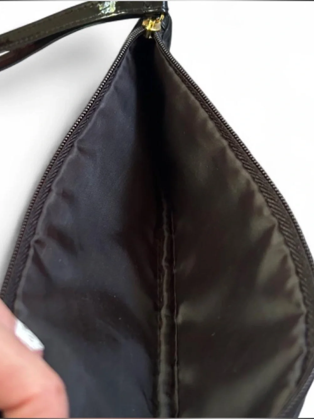 Croc-Embossed Olive Patent Wristlet Pouch